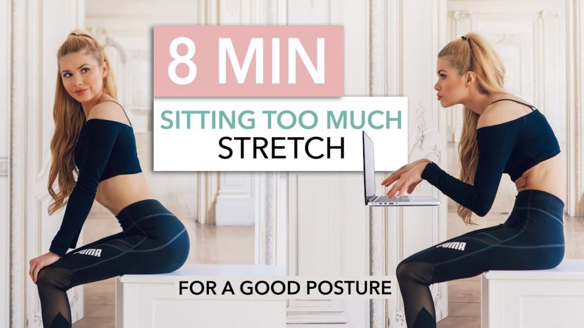 8 MIN SITTING TOO MUCH STRETCH – fix your posture, stand straight & reduce pain / Pamela Reif