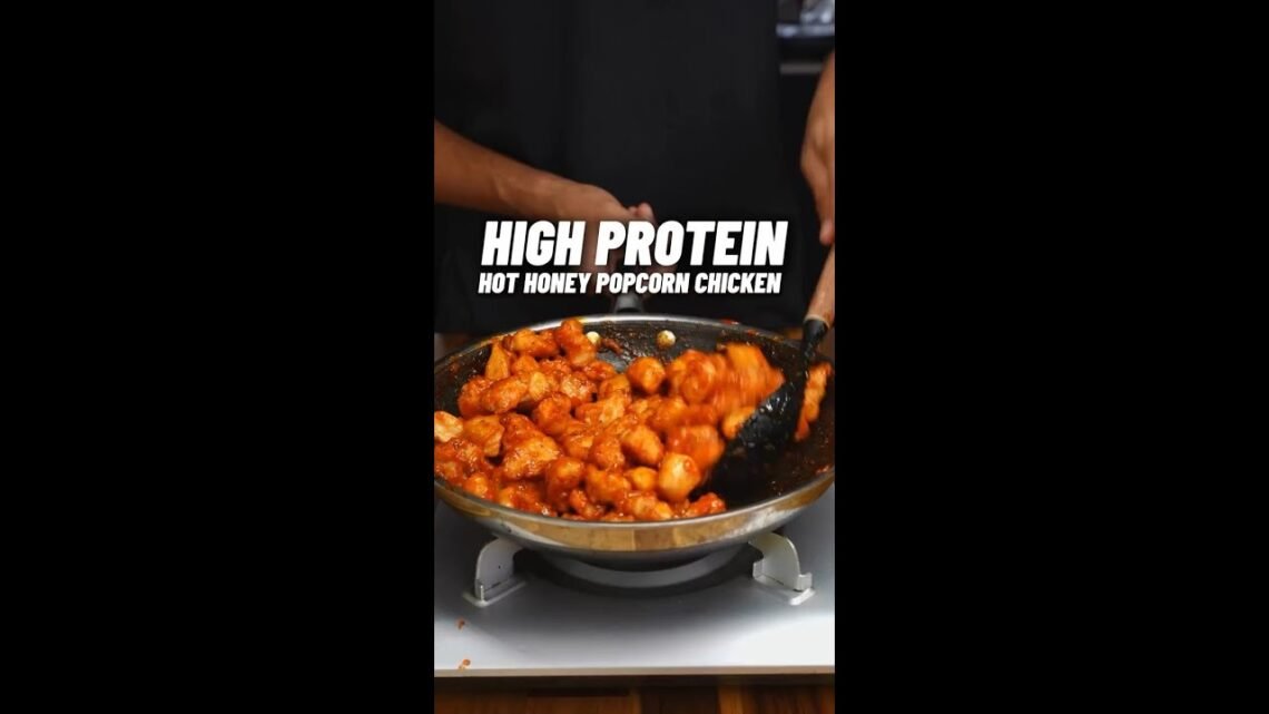 High Protein Crispy Hot Honey Popcorn Chicken IG: panaceapalm #recipes #mealprep #dinner #macros