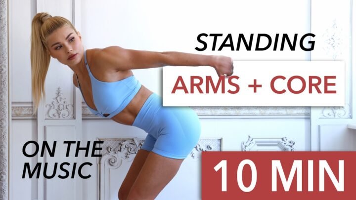 10 MIN STANDING ARMS + ABS – on music, fun, mood booster I ALL LEVELS I Bottles or Mini Weights